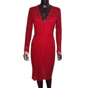 Bardot Red Lace Long Sleeve Cocktail Dress Size 8 Medium